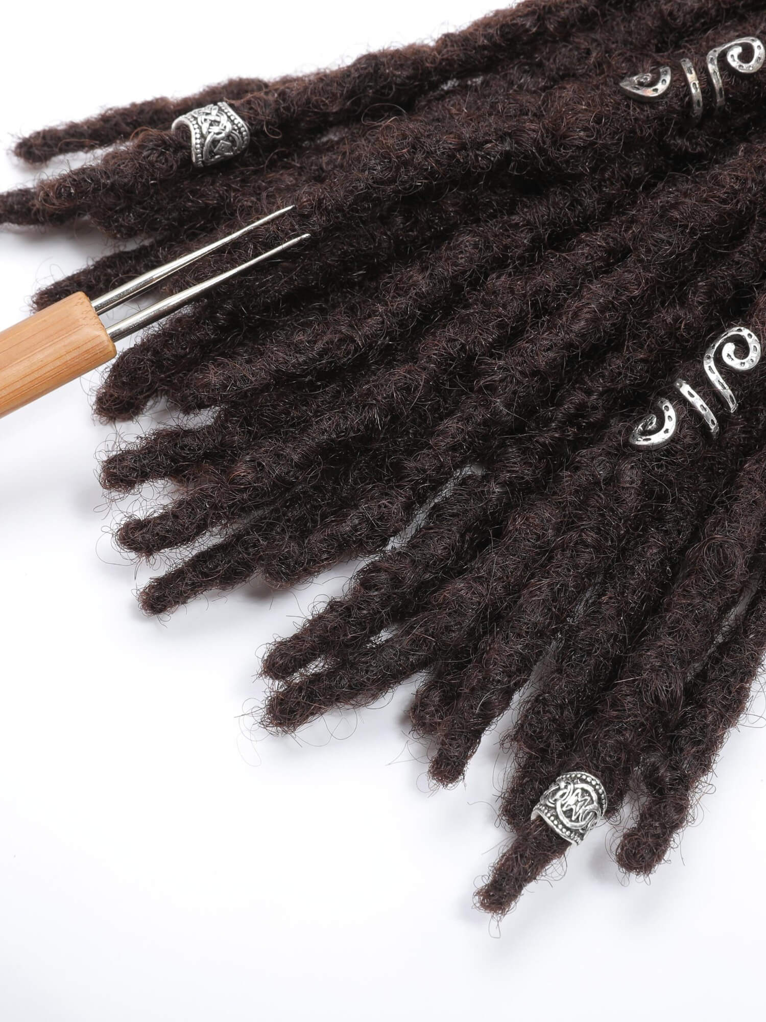 dark brown textured human locs