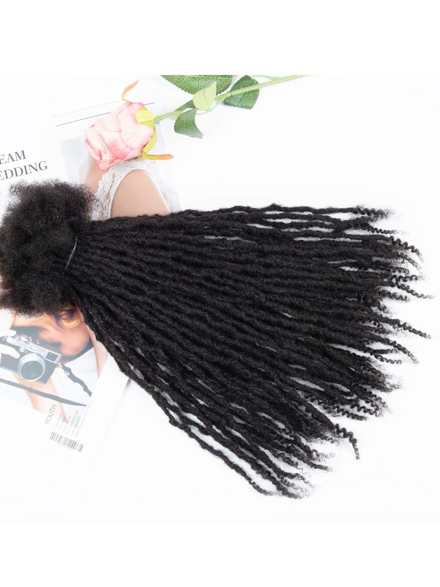 #1B Natural Black Textured Interlocked Loc Extensions with Curly Ends In Size 0.3-0.6cm