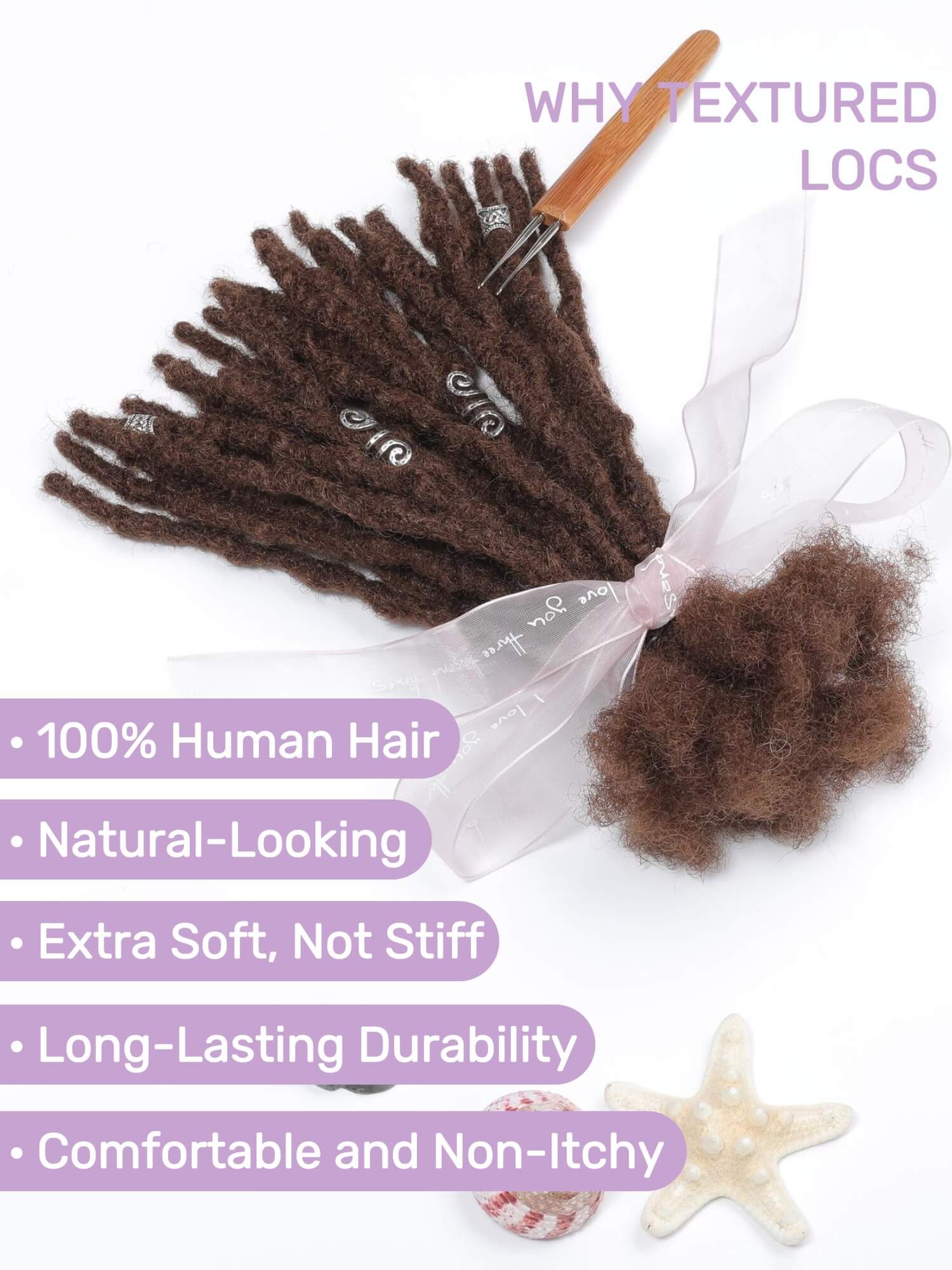 100% Human Hair Anwi Textured Loc Extensions Medium Brown Color – D.E